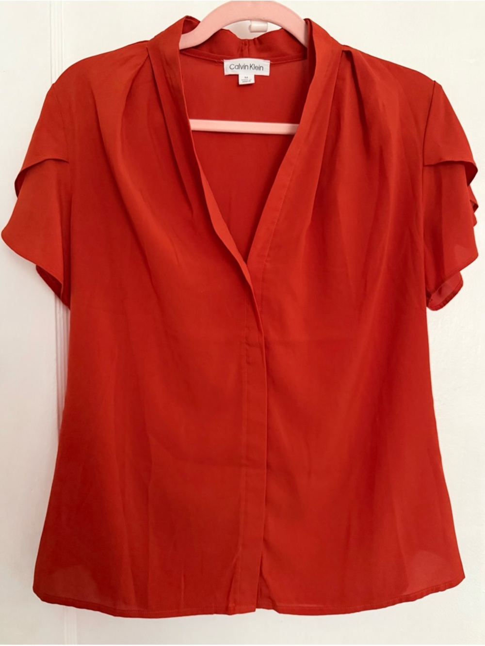 NWOT Calvin Klein Women's Orange Silky Tulip-Sleeve Blouse Medium
